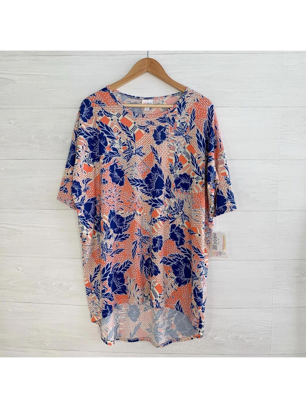 NWT Lularoe IRMA - Coral pink & blue floral top, M